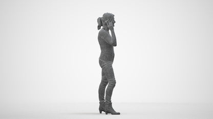 realistic 3D human senior woman casual standing, archviz people FBX OBJ for Blender, wireframe side view