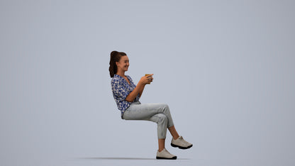 realistic 3D woman casual sitting, scanned archviz people for Blender and 3ds Max, side view render