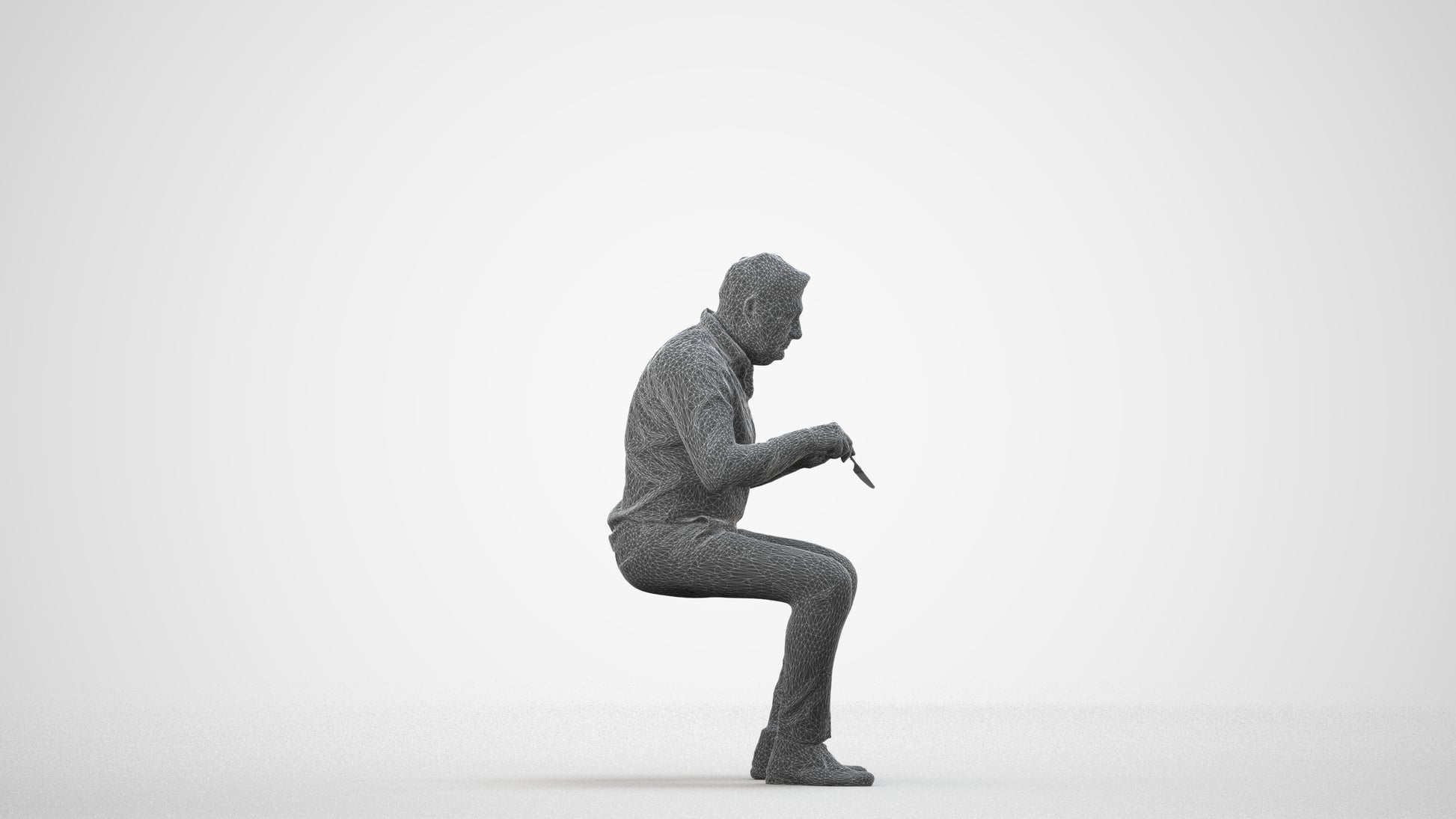 3D people model man casual business, scanned human for 3ds Max rendering, wireframe side view