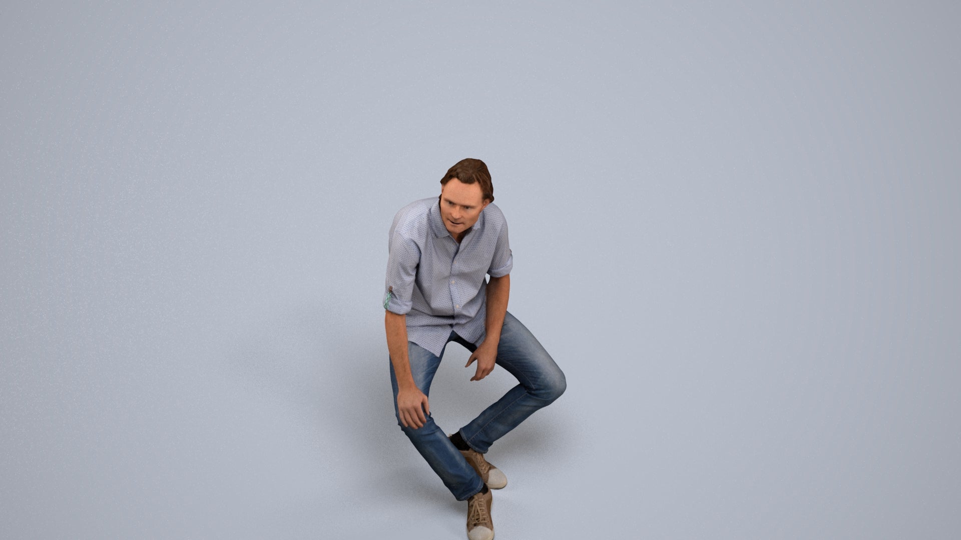 3D scanned man sitting casual, photorealistic archviz people for Enscape and SketchUp, back view render
