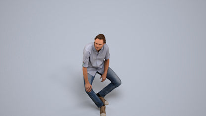 3D scanned man sitting casual, photorealistic archviz people for Enscape and SketchUp, back view render