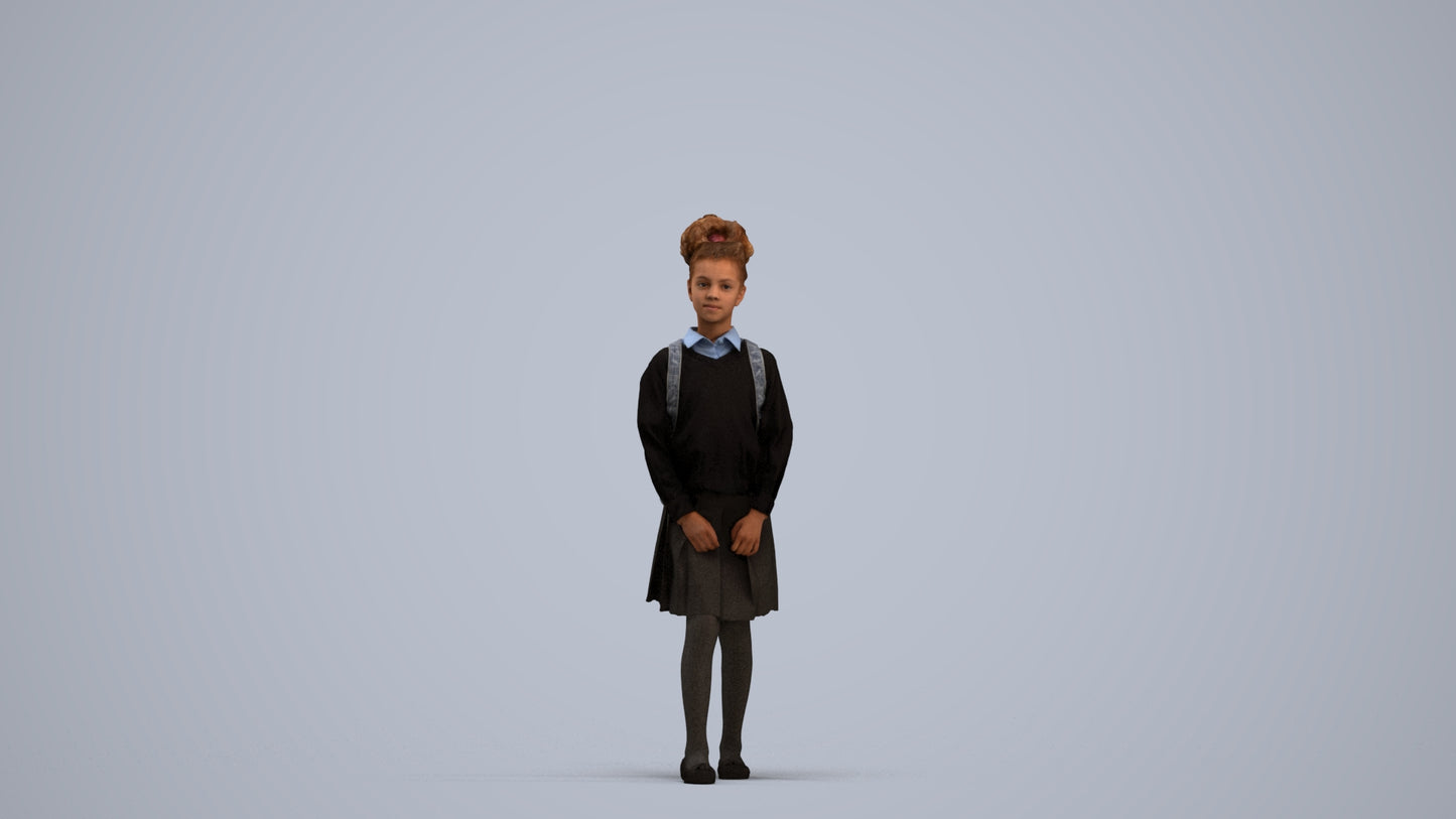 realistic 3D human girl kids, archviz people FBX OBJ for Blender, standing pose render
