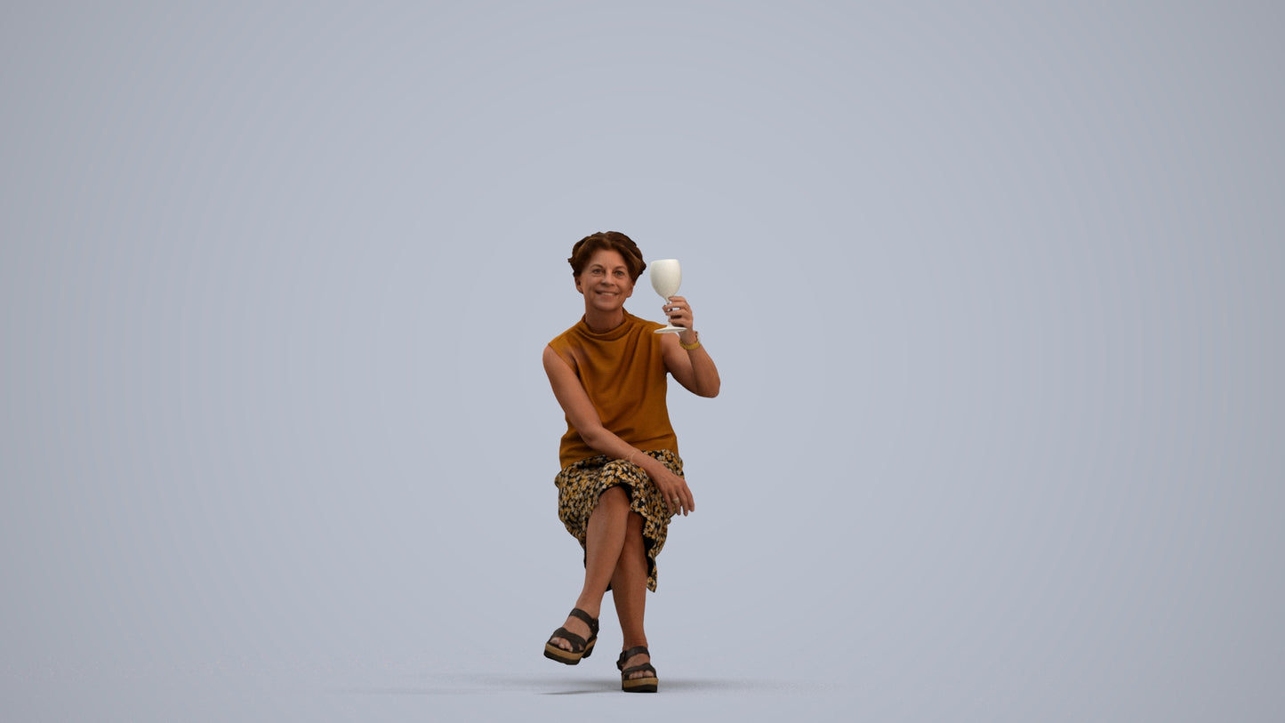 3D scanned woman sitting casual, photorealistic archviz people for Enscape and SketchUp, standing pose render