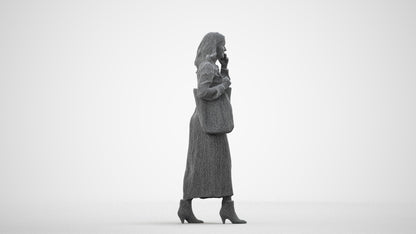 3D human model woman casual walking, photogrammetry scanned person for archviz, wireframe side view
