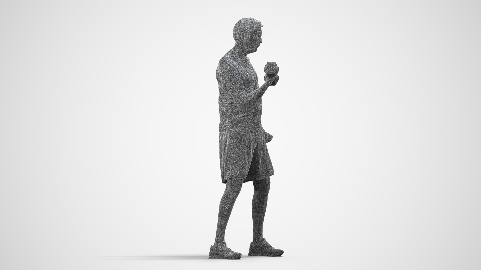 photogrammetry 3D man sport, realistic human model archviz FBX, wireframe side view
