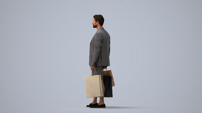 photogrammetry 3D man business shopping, realistic human model archviz FBX, three-quarter view render