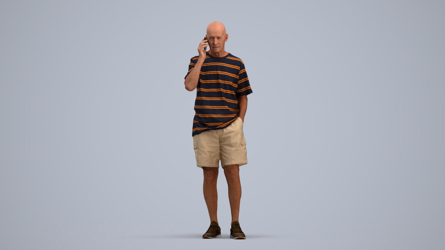 photogrammetry 3D senior man casual standing, realistic human model archviz FBX, standing pose render