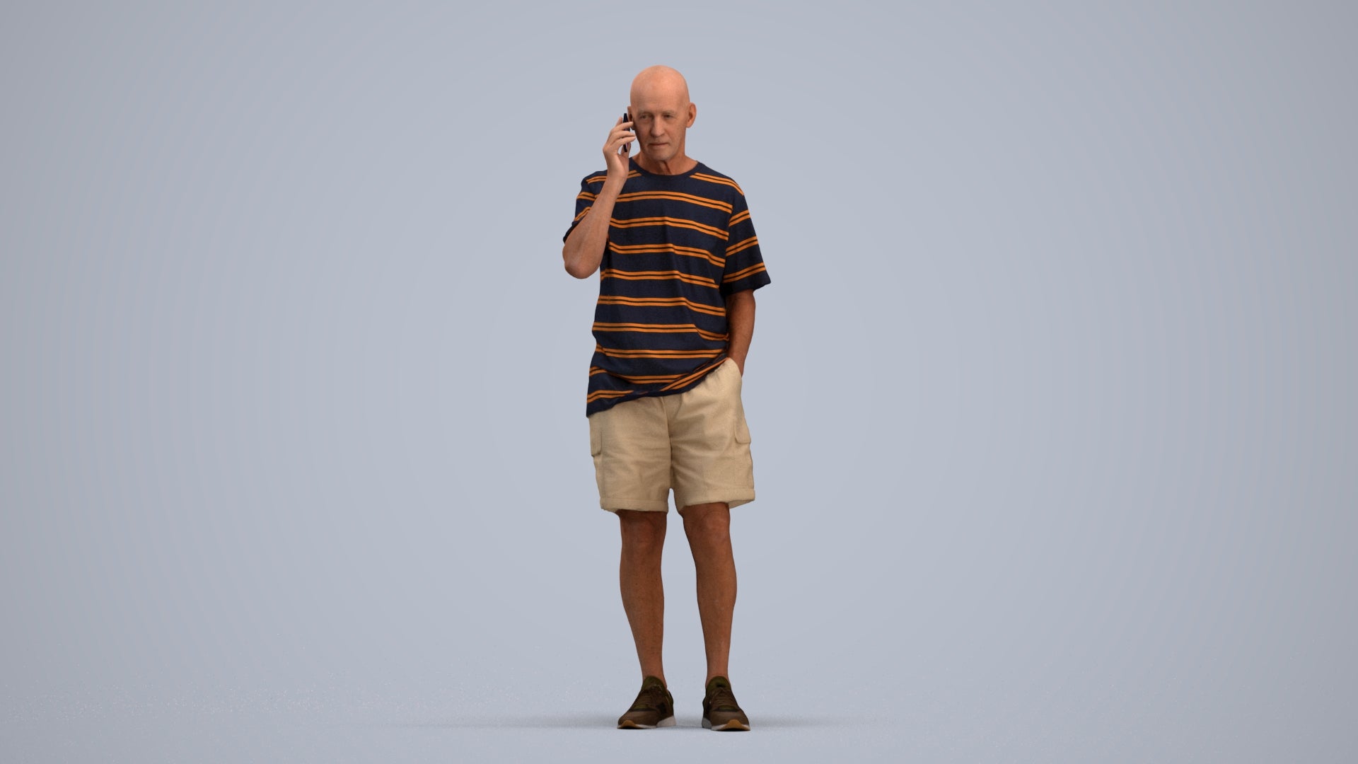 photogrammetry 3D senior man casual standing, realistic human model archviz FBX, standing pose render