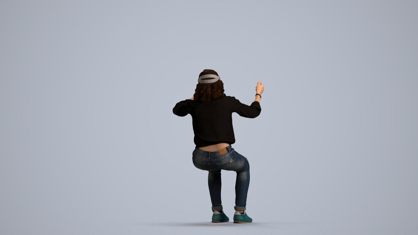 scanned 3D woman casual sitting, photogrammetry people for Enscape and V-Ray, front view render