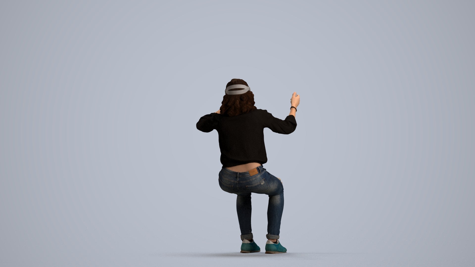 scanned 3D woman casual sitting, photogrammetry people for Enscape and V-Ray, front view render