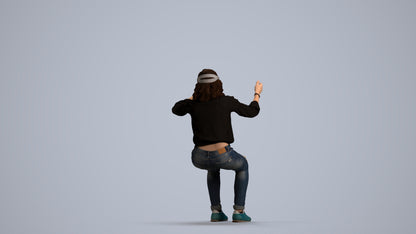 scanned 3D woman casual sitting, photogrammetry people for Enscape and V-Ray, front view render