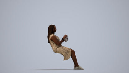 realistic 3D woman casual sitting, scanned archviz people for Blender and 3ds Max, side view render