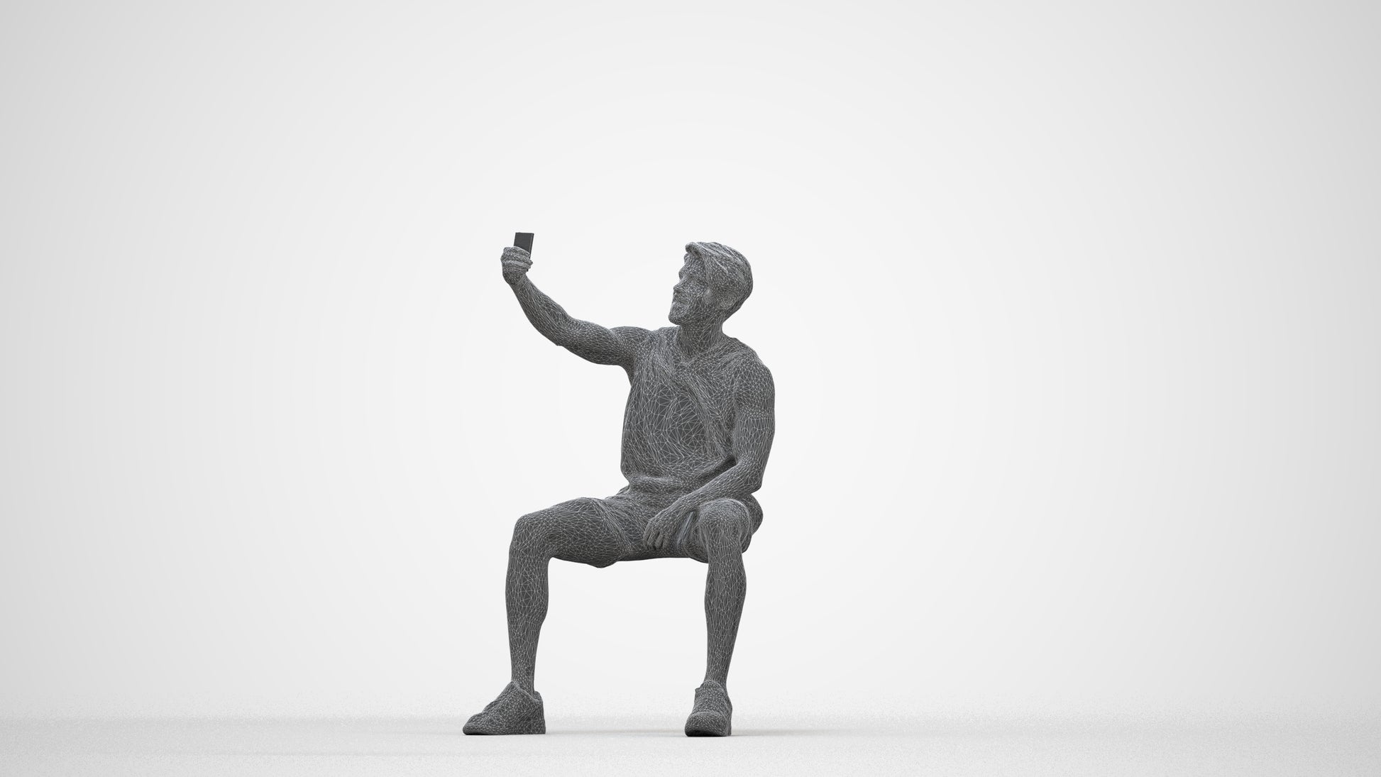 3D people model man sport, scanned human for 3ds Max rendering, wireframe back view