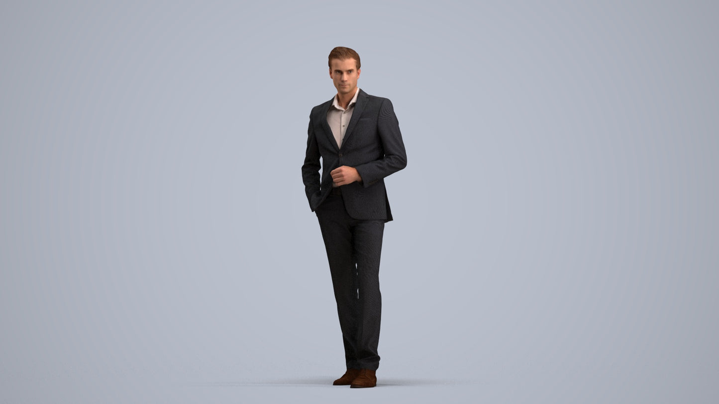 3D scanned man standing business, photorealistic archviz people for Enscape and SketchUp, standing pose render