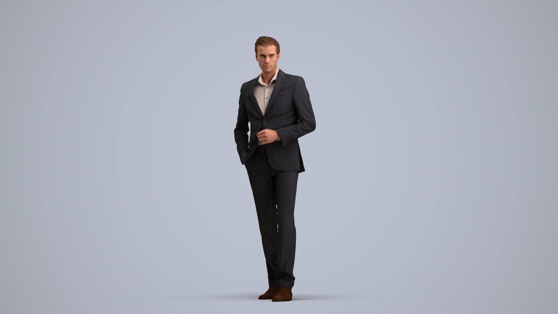 3D scanned man standing business, photorealistic archviz people for Enscape and SketchUp, standing pose render
