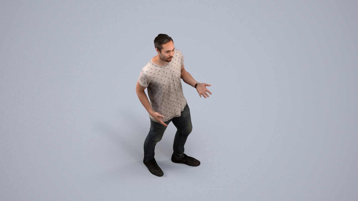 realistic 3D human man casual standing, archviz people FBX OBJ for Blender, back view render