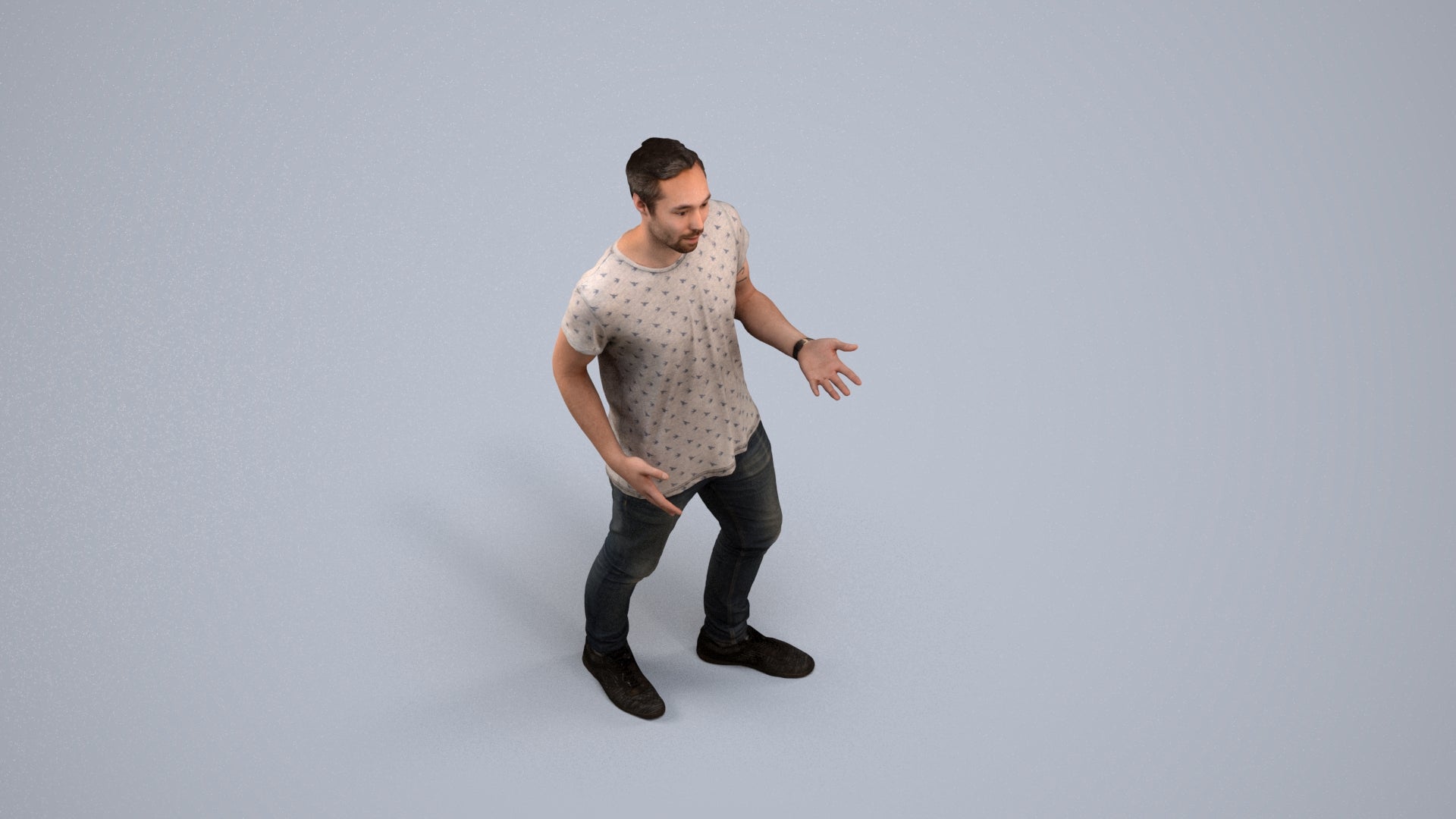 realistic 3D human man casual standing, archviz people FBX OBJ for Blender, back view render
