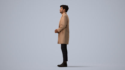 realistic 3D human man business standing, archviz people FBX OBJ for Blender, three-quarter view render
