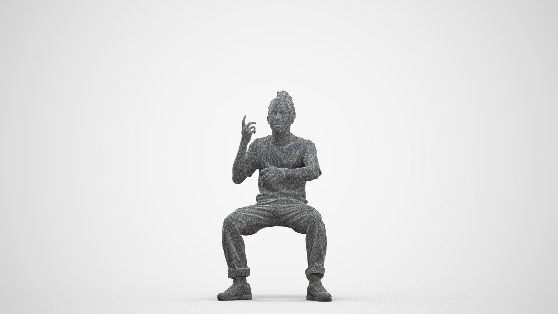 realistic 3D people man casual sitting, render-ready for V-Ray and Corona, FBX OBJ, three-quarter front view render
