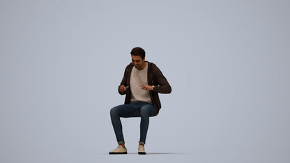 realistic 3D man casual sitting, scanned archviz people for Blender and 3ds Max, top-down view render