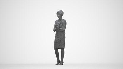 3D scanned woman standing business, photorealistic archviz people for Enscape and SketchUp, wireframe back view