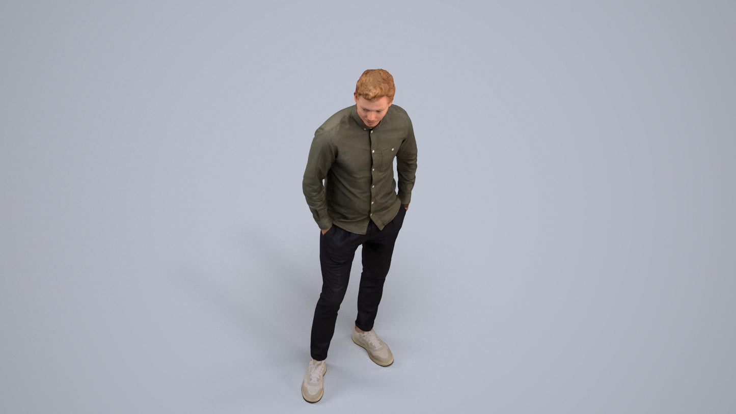 realistic 3D human man casual standing, archviz people FBX OBJ for Blender, back view render