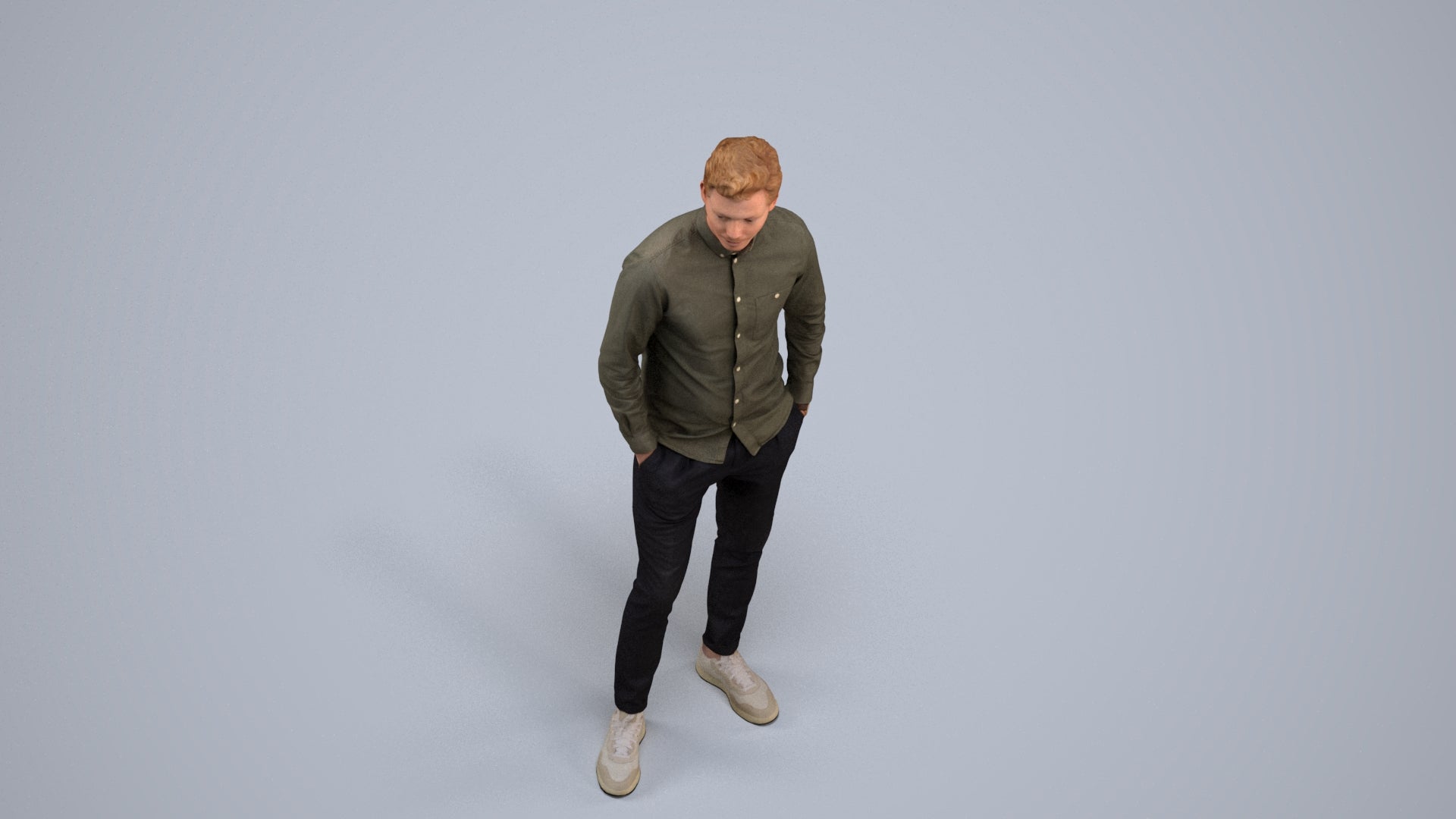 realistic 3D human man casual standing, archviz people FBX OBJ for Blender, back view render