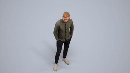 realistic 3D human man casual standing, archviz people FBX OBJ for Blender, back view render