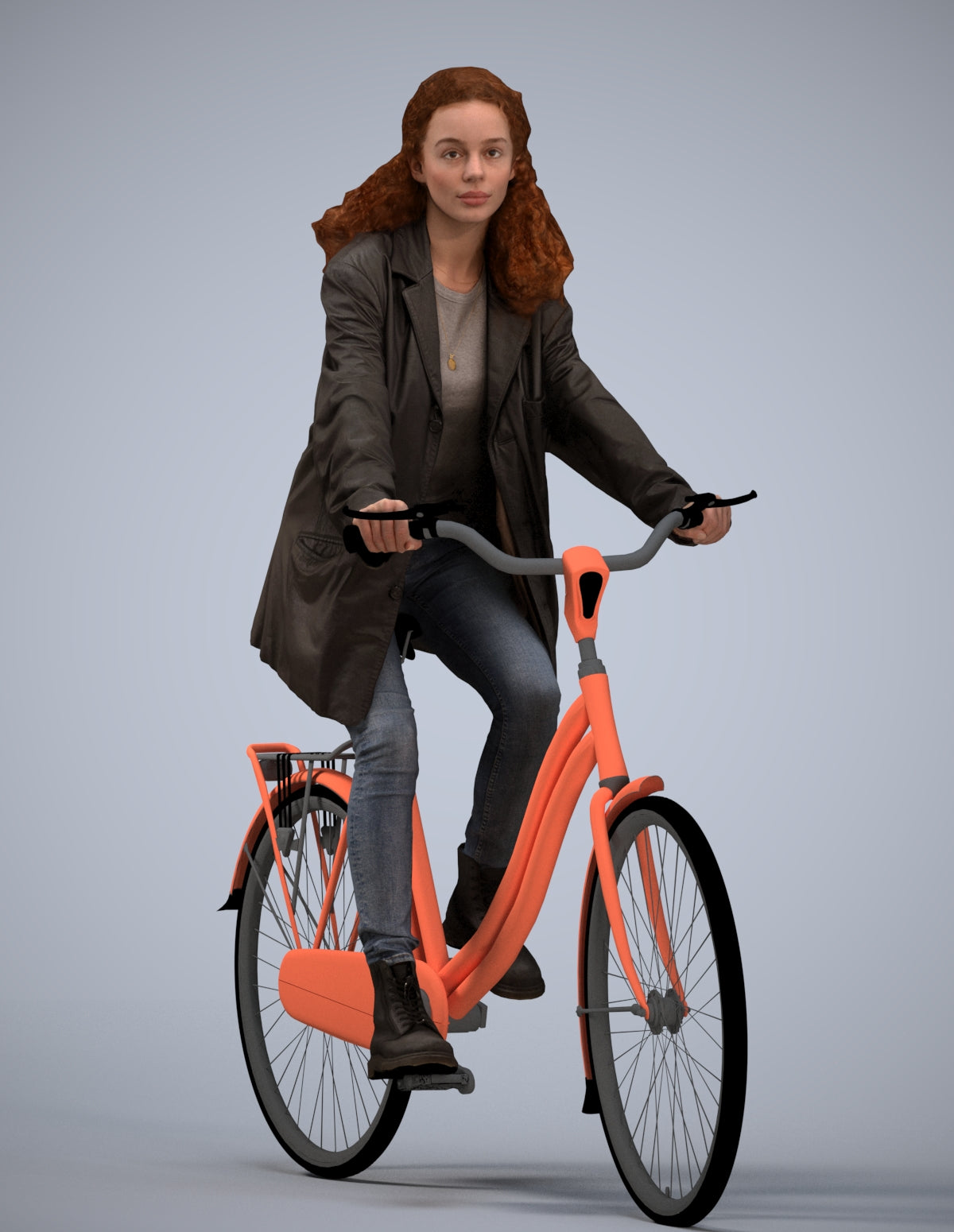 scanned 3D woman casual cycling, photogrammetry people for Enscape and V-Ray