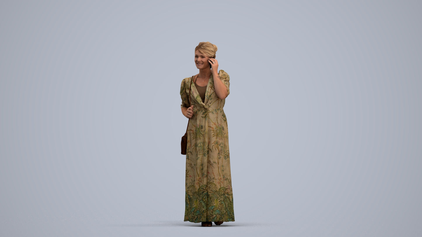 3D scanned woman standing casual, photorealistic archviz people for Enscape and SketchUp, standing pose render