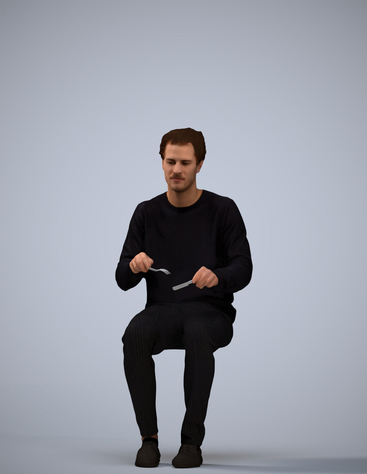 realistic 3D man casual sitting, scanned archviz people for Blender and 3ds Max