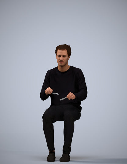 realistic 3D man casual sitting, scanned archviz people for Blender and 3ds Max