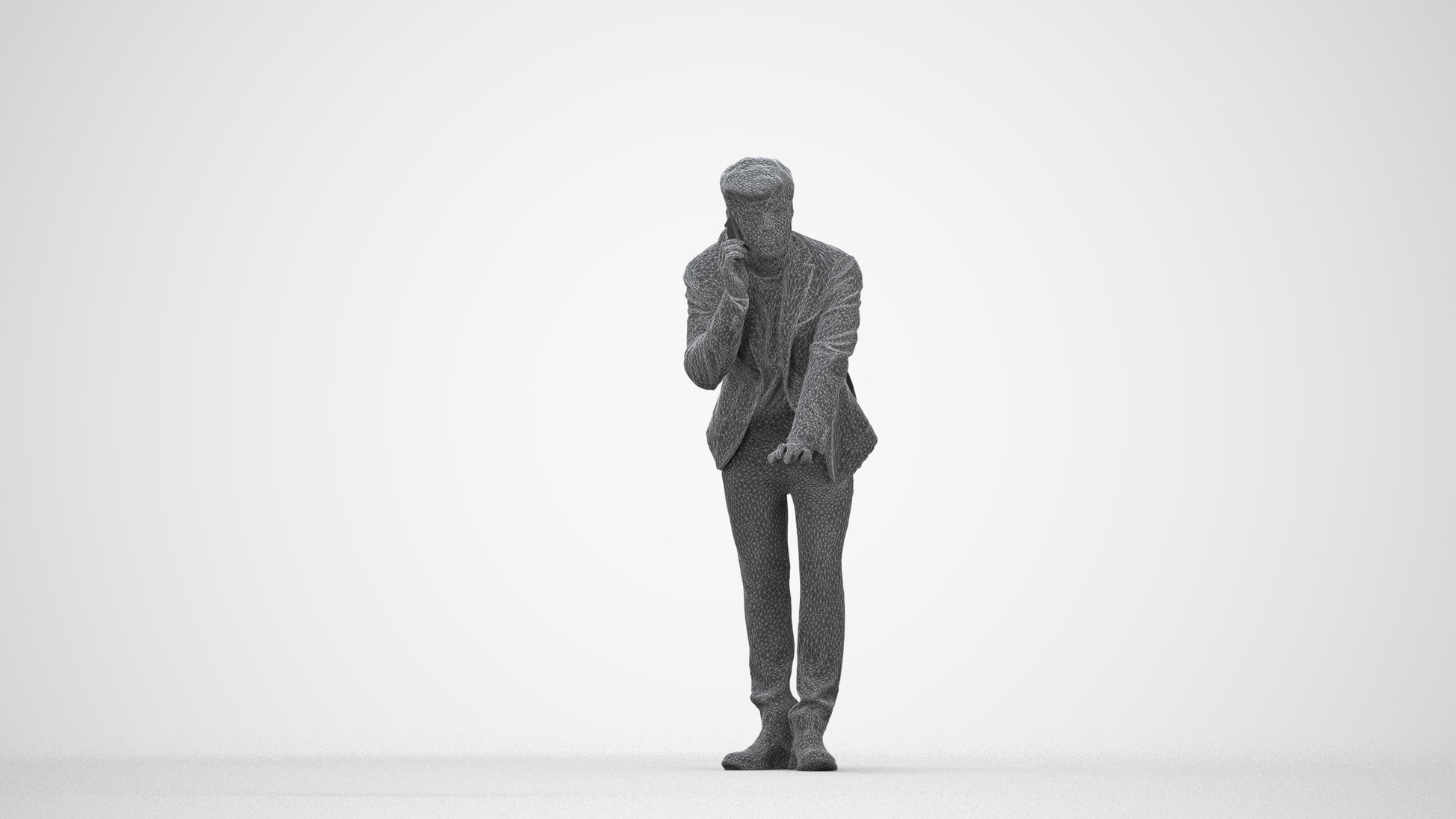 realistic 3D man business, scanned archviz people for Blender and 3ds Max, wireframe back view