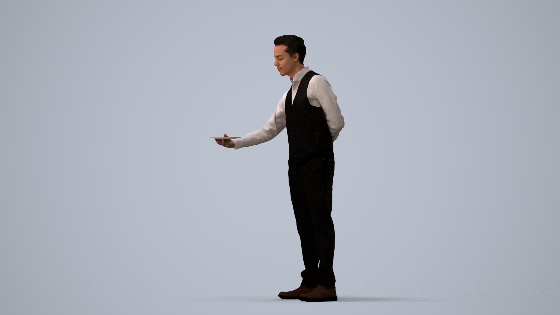 3D scanned man hospitality, photorealistic archviz people for Enscape and SketchUp, three-quarter view render