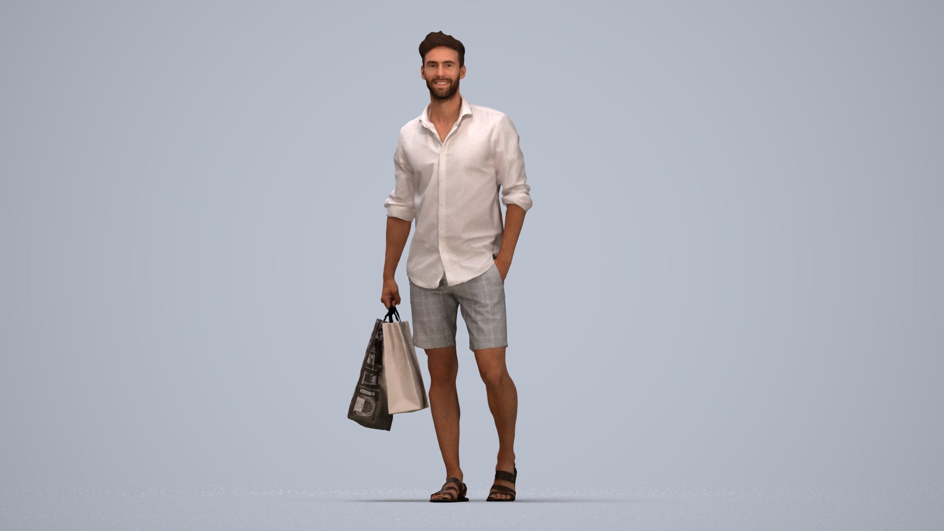 realistic 3D people man casual shopping, render-ready for V-Ray and Corona, FBX OBJ, top-down view render