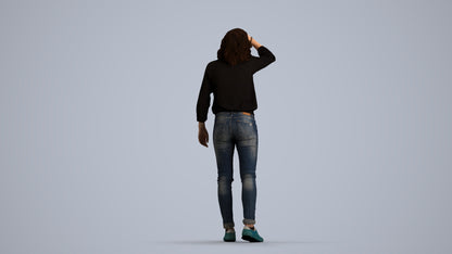 realistic 3D woman casual walking, scanned archviz people for Blender and 3ds Max, front view render