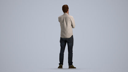 3D scanned man standing casual, photorealistic archviz people for Enscape and SketchUp, front view render