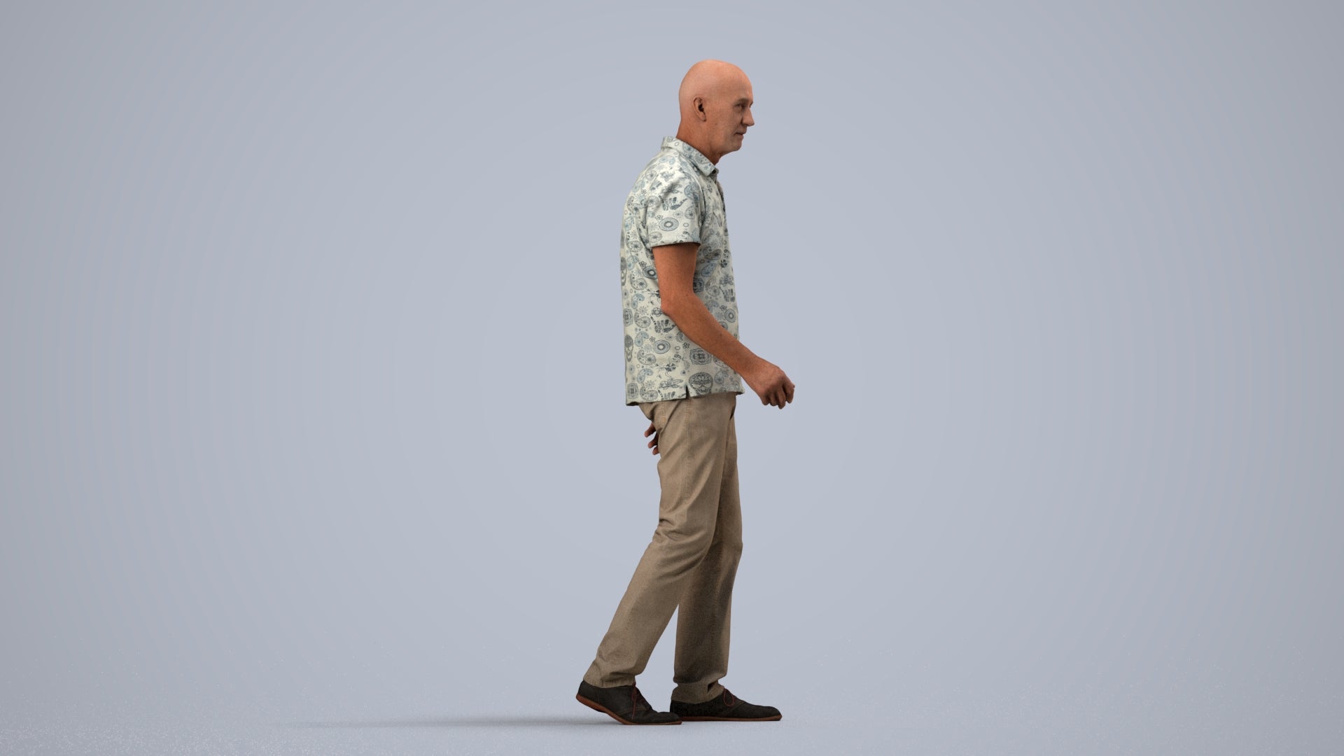 scanned 3D senior man casual walking, photogrammetry people for Enscape and V-Ray, side view render