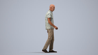 scanned 3D senior man casual walking, photogrammetry people for Enscape and V-Ray, side view render