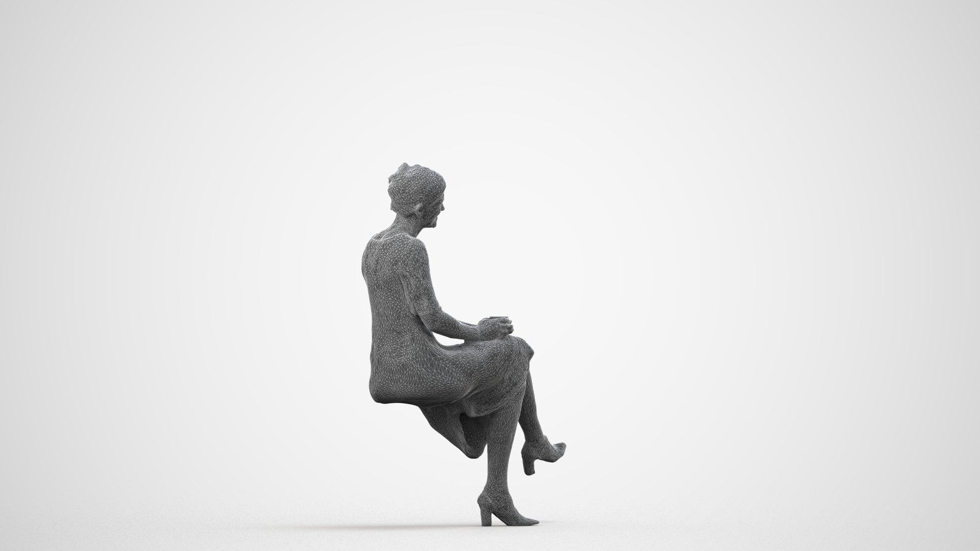 realistic 3D people woman business sitting, render-ready for V-Ray and Corona, FBX OBJ, wireframe side view