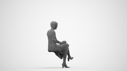 realistic 3D people woman business sitting, render-ready for V-Ray and Corona, FBX OBJ, wireframe side view