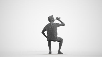 3D scanned man sitting casual, photorealistic archviz people for Enscape and SketchUp, wireframe front view