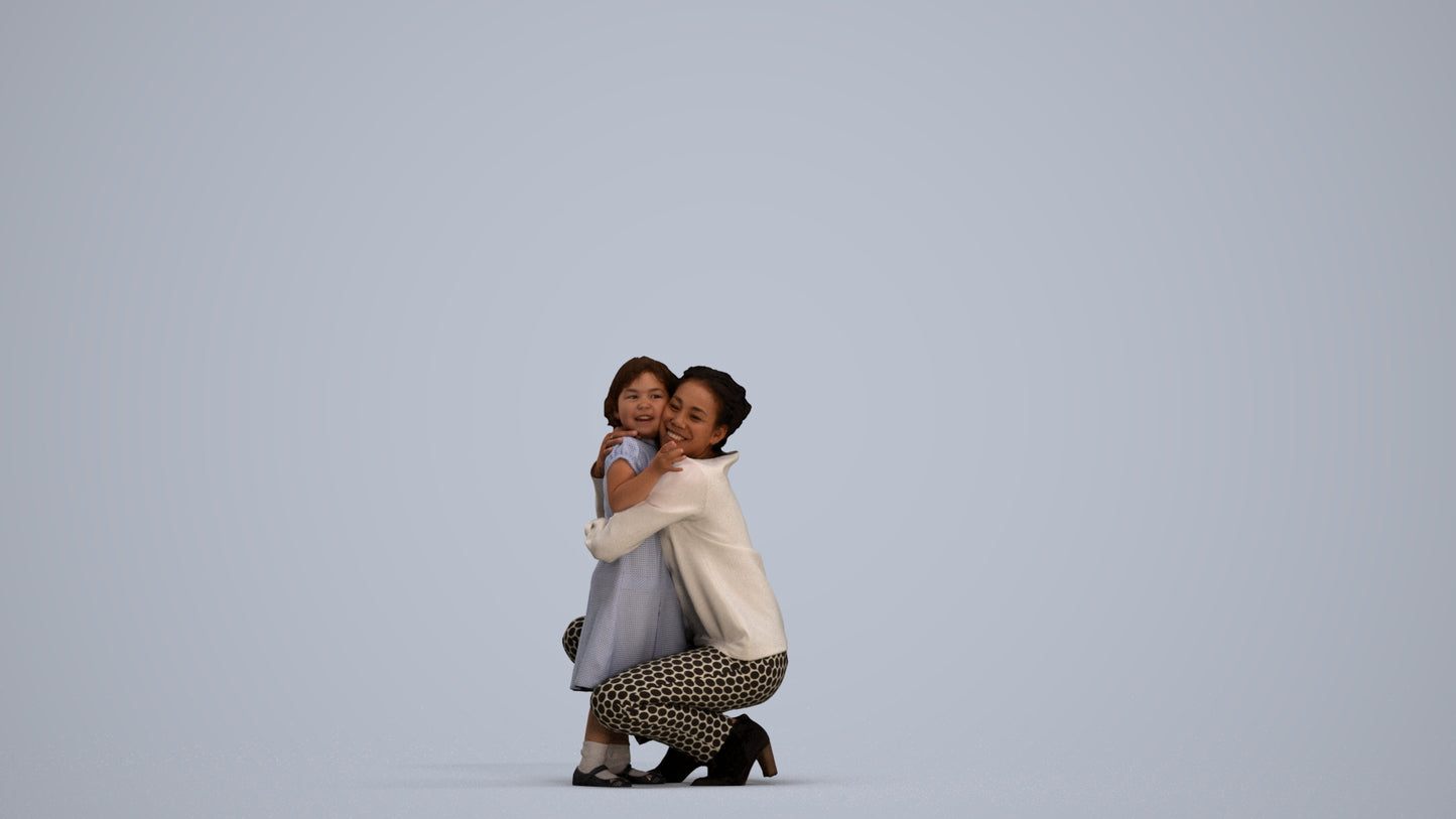 realistic 3D girl casual kids, scanned archviz people for Blender and 3ds Max, standing pose render
