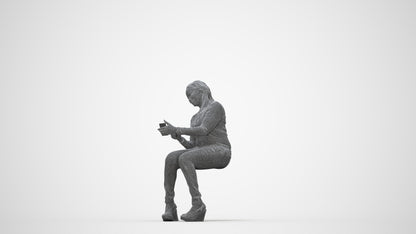 scanned 3D woman casual sitting, photogrammetry people for Enscape and V-Ray, wireframe back view