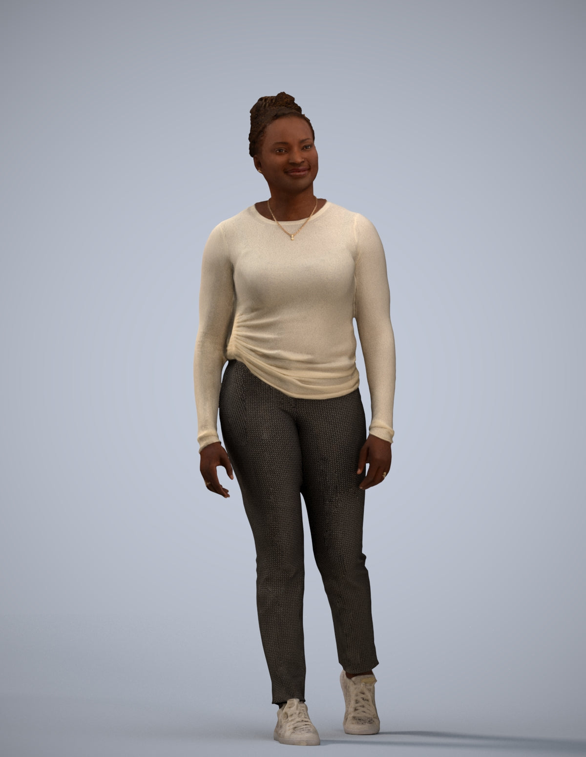 3D scanned woman walking casual, photorealistic archviz people for Enscape and SketchUp