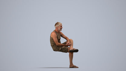 3D people model man casual sitting, scanned human for 3ds Max rendering, side view render