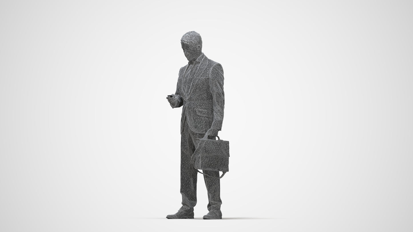 3D people model man business, scanned human for 3ds Max rendering, wireframe back view