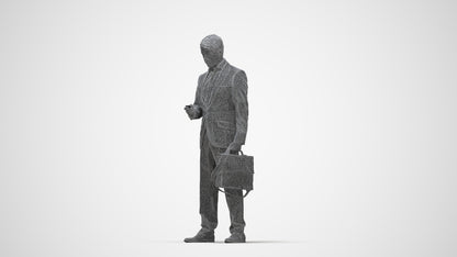 3D people model man business, scanned human for 3ds Max rendering, wireframe back view