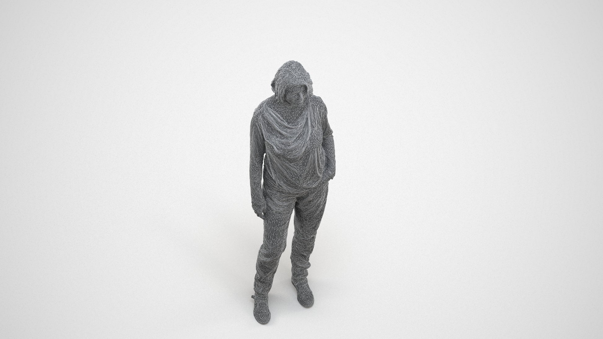 3D people model woman casual standing, scanned human for 3ds Max rendering, wireframe three-quarter view