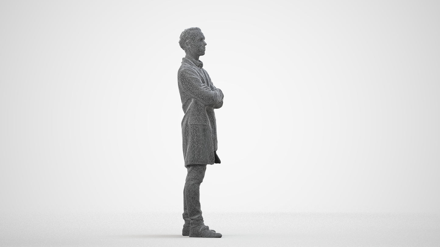 realistic 3D human man casual standing, archviz people FBX OBJ for Blender, wireframe side view